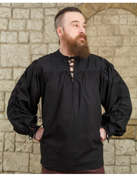 Black medieval shirt with ties model...