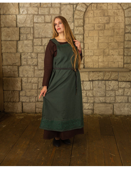 Viking apron dress model Alva, green Viking apron dress model Alva, green