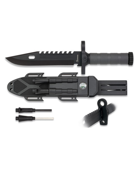 Survival knife with flint, sharpener...