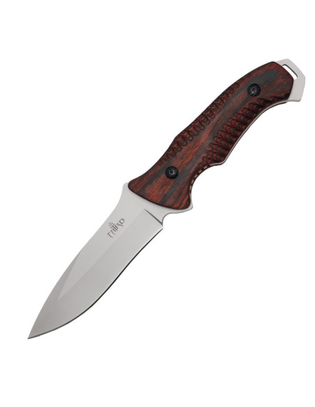 Satin hunting knife with leather sheath