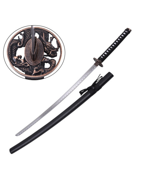 Ornamental katana dragon tsuba with...