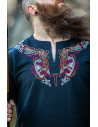 Snorri Viking tunic with Urnes style hand embroidery, black-red