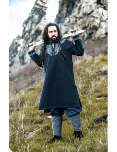 Snorri Viking Tunic with Urnes Style Hand Embroidery, Black 2