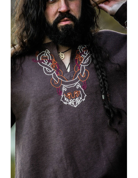 Viking tunic with Freki embroidery,...