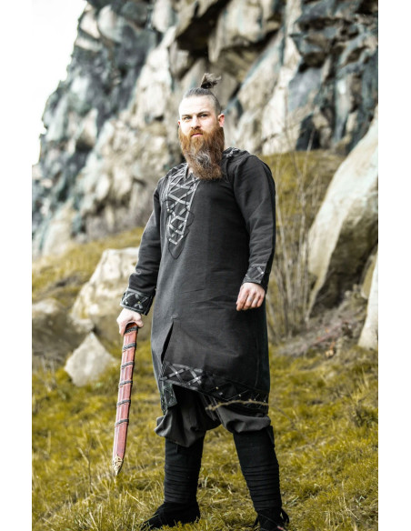 Erik Decorated Viking Tunic Black