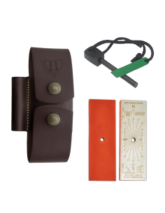 Flint and sharpening stone kit with brown case