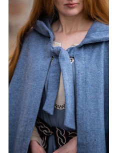 Medieval cloak with hood model Mila, blue 2