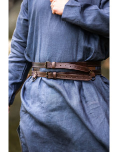 Viking double leather belt, Ubbe model, dark brown