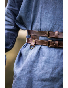 Viking double leather belt, Ubbe model, dark brown 2