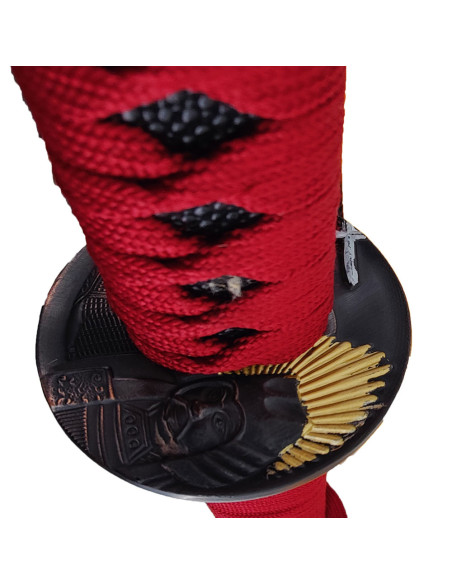 Red decorative katana with wooden box...