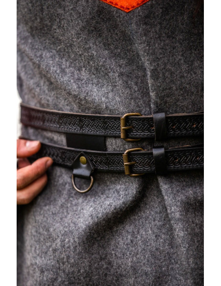 Axel Viking Double Leather Belt, Black