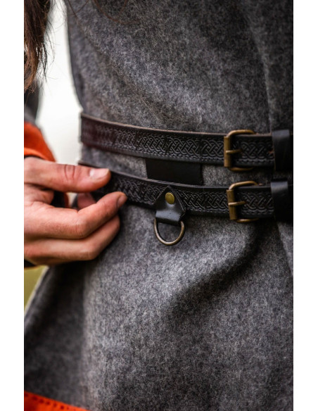 Axel Viking Double Leather Belt, Black