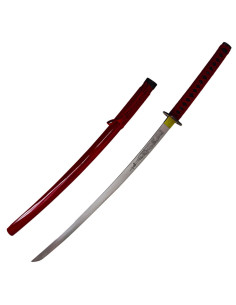 Red decorative katana with wooden box (103 cm.)