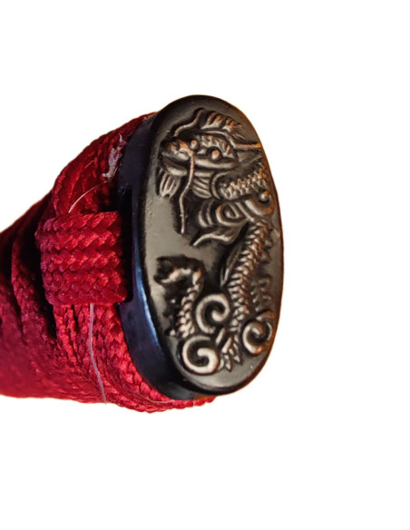 Red decorative katana with wooden box...