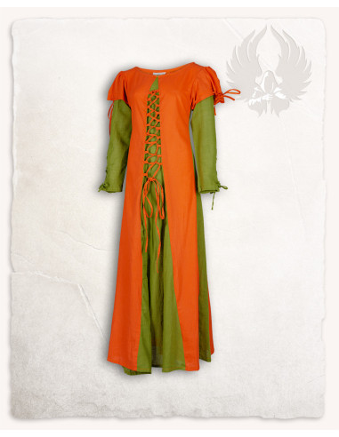 Medieval dress model Rebecka, orange/green