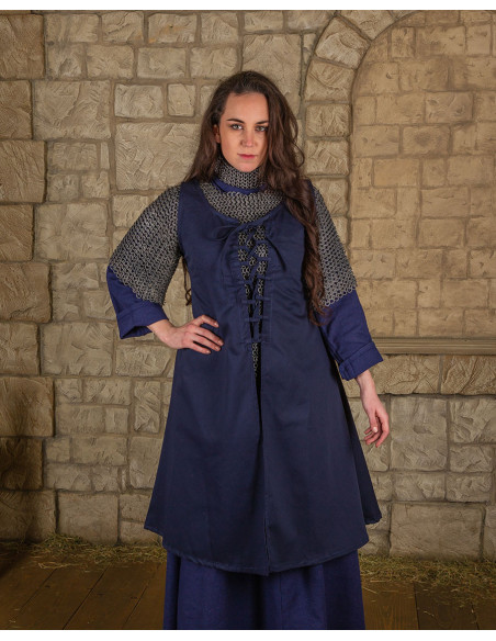 Sleeveless blue medieval dress model...