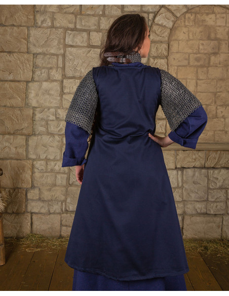 Sleeveless blue medieval dress model...
