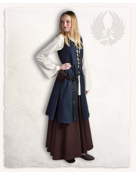 Sleeveless blue medieval dress model...