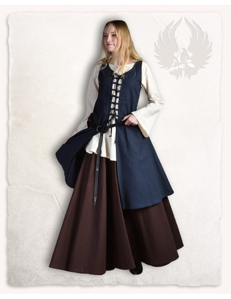 Sleeveless blue medieval dress model...