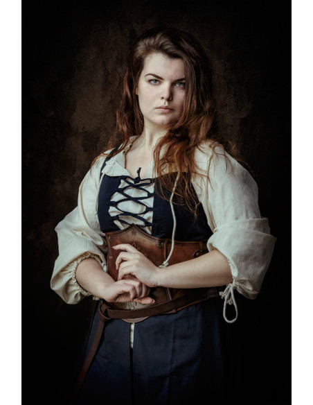 Sleeveless blue medieval dress model...