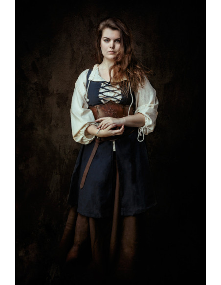 Sleeveless blue medieval dress model...