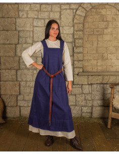 Apron-style dress model Lientje, blue color