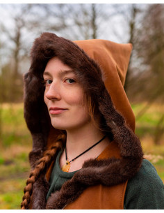 Medieval woman's top with hood model Jetta, brown