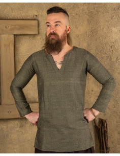 Viking tunic herringbone pattern model Tronde, olive green