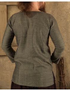 Viking tunic herringbone pattern model Tronde, olive green 2