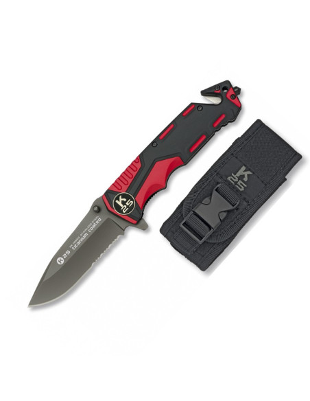 Red K25 rescue knife with saw