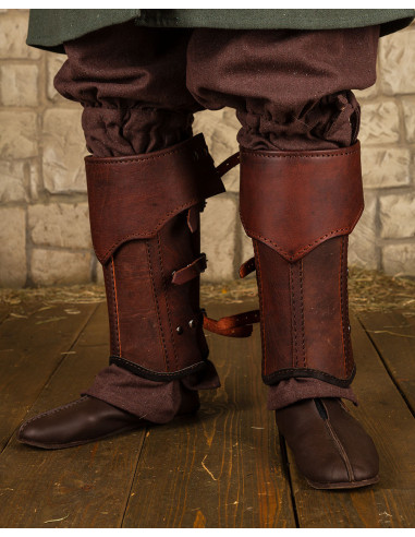 Medieval brown leather greaves Randulf model