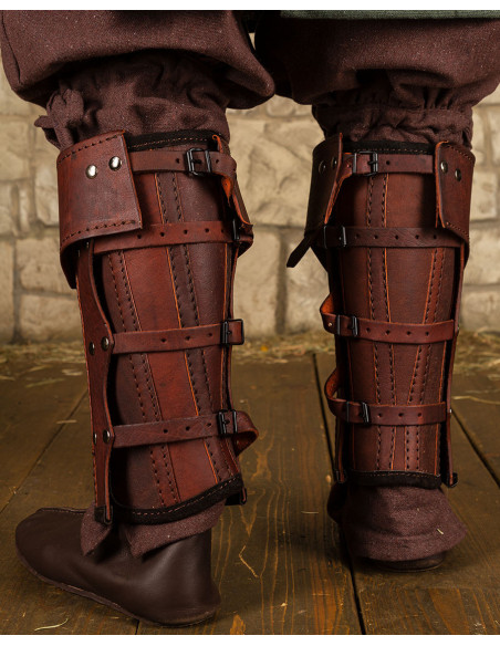 Medieval brown leather greaves...