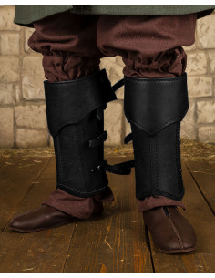 Medieval black leather greaves Randulf model