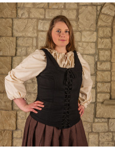 Medieval bodice Ursula model in black wool 2