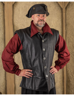 Leather pirate vest Tilly model, black color