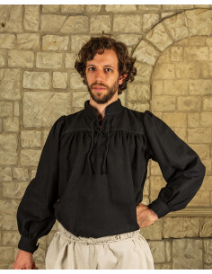 Medieval shirt with ties model Ansgar, black color