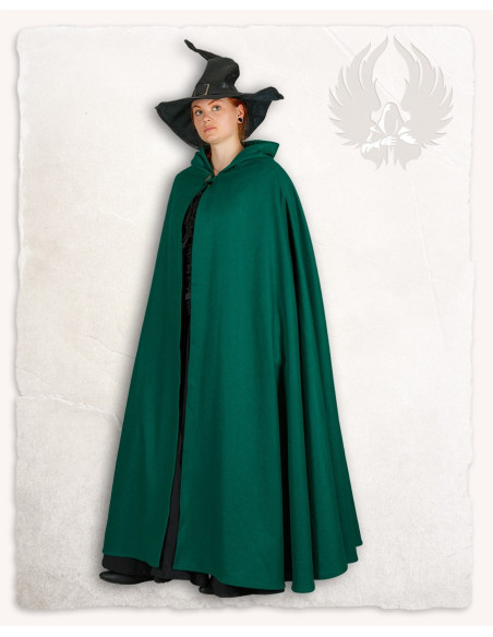 Gora model green wool medieval cape
