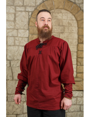 Medieval shirt with ties model Simon, burgundy ⚔️ Medieval Shop