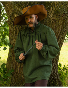 Medieval shirt with ties model Ansgar, green color
