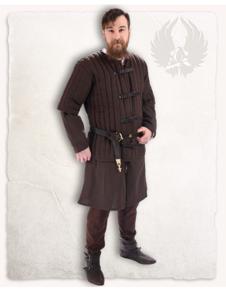 Short-sleeved brown medieval gambeson...
