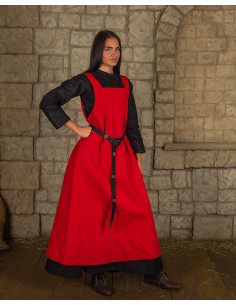 Apron-style dress model Lientje, red color