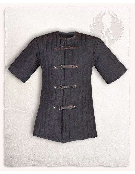 Black short-sleeved medieval gambeson...