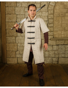 Long medieval gambeson Leopold model, cream color