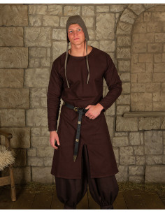 Long medieval tunic in brown cotton Wolfram model
