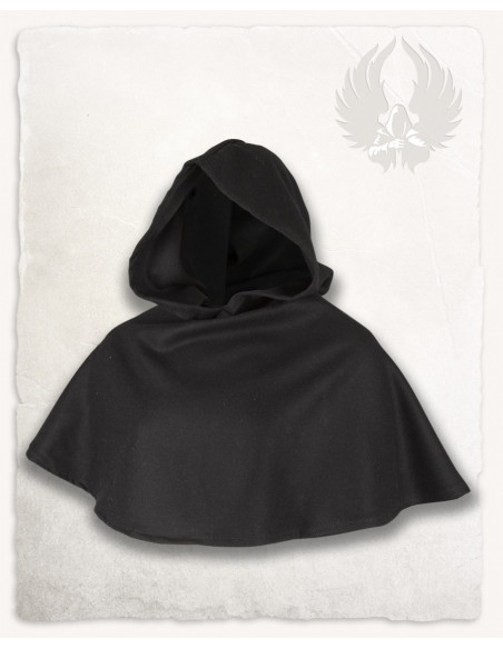 Medieval hood in black wool Wolfram...
