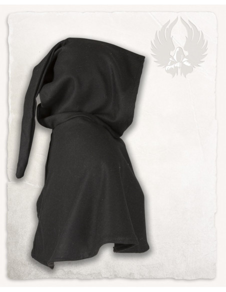 Medieval hood in black wool Wolfram...