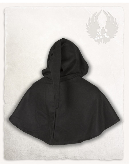 Medieval hood in black wool Wolfram...