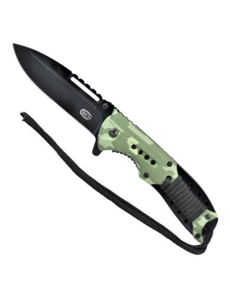 Tactical knife with green camo handle...