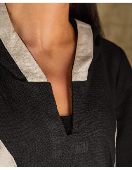 Black-cream medieval dress with hood...