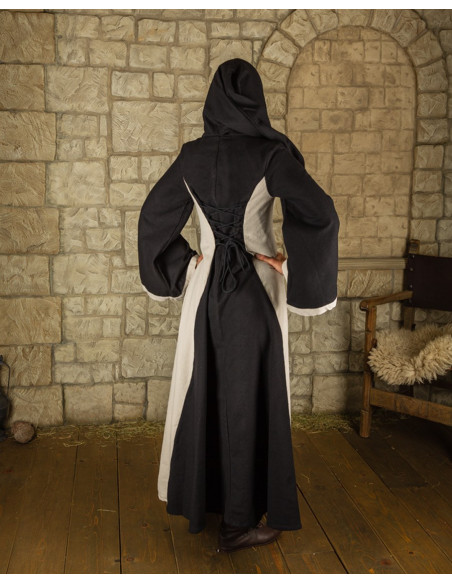 Black-cream medieval dress with hood...